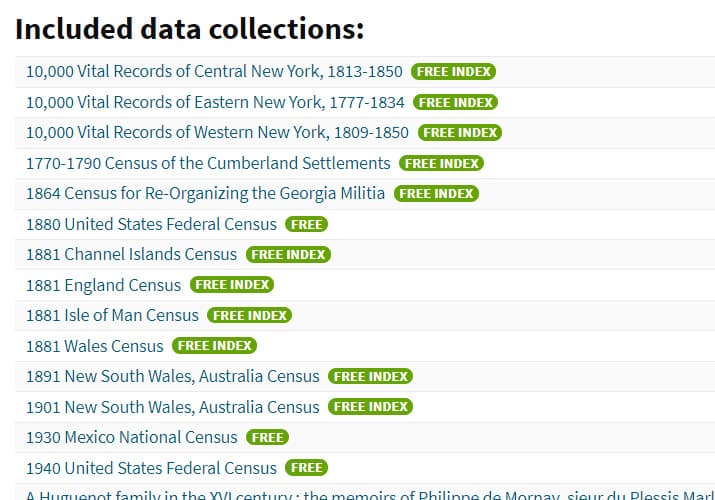 Ancestry Free Indexes