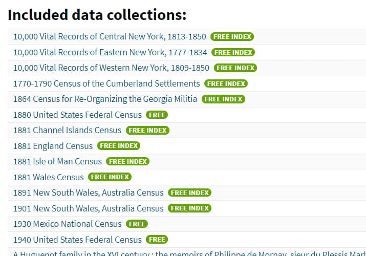 Ancestry Free Indexes