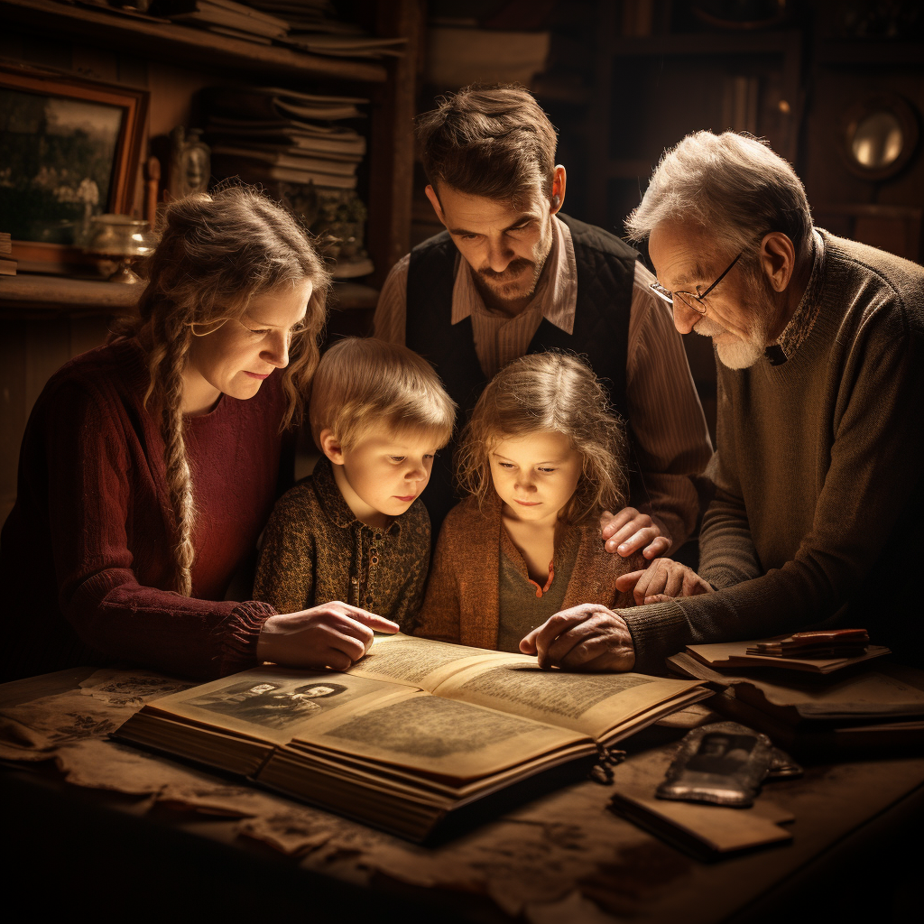 family-looking-at-photos